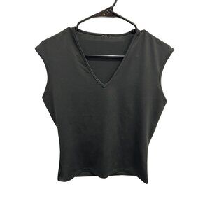 Sleeveless Black V-Neck Top Womens Medium Polyester Blend SZ Medium